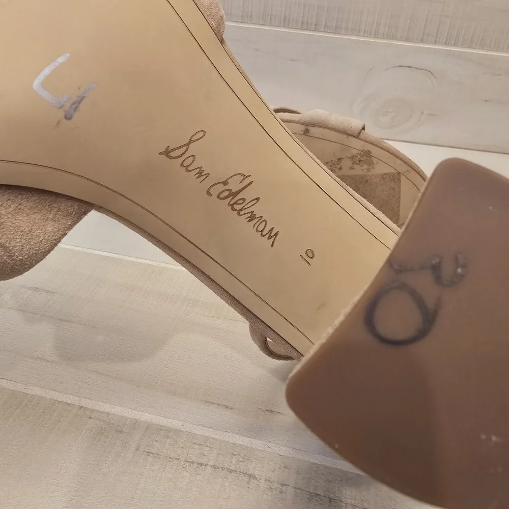 {10} Sam Edelman Yancy Block Heel Ankle Strap Sandal in Golden Caramel Suede - Picture 14 of 14